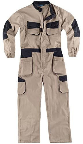 Teamwork WORKTEAM Buzo de Trabajo Tejido Elástico, Cremallera Metálica de Doble Tirador, Mono de Trabajo. Unisex Beige+Negro L