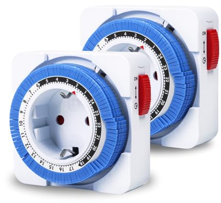 DEWIN Minuteur Prise Electrique, 2 Pièces Prise Minuteur Programmable 24 Heures Minuterie Prise 96 Segments de Commutation Programmable Prise Mécanique Minuterie 16A AC 230V