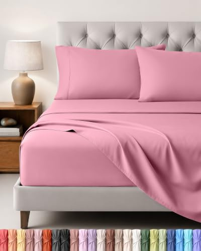 Utopia Bedding 4-Delat Sänglakanset 135x190 - Enkel Skötsel Mjukt Borstat Mikrofibertyg - Platt Lakan, Dra-på-lakan Med 2 Örngott 50x75, Rosa