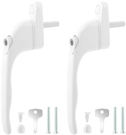 UPVC Window Handle, Lockable Window Handle Universal Handles with Key with 43mm Spindle Length for Indoor and Outdoor UPVC Window (White,Size:2Pcs)