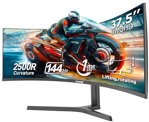 38 Inch Curved Gaming Monitor, 1500R PC Screen 144hz UWQHD 3840x1600, Curved Screen Computer Display with FreeSync & Eye-Care Technology, DP, HDMI