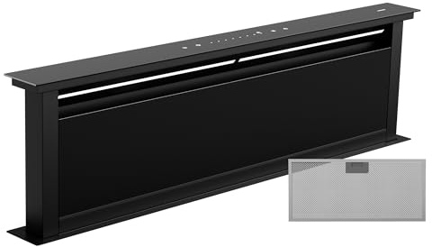 Klarstein Royal Flush Eco Extractor de Encimera - Campana Extractora A++, 836 m³/h, Silenciosa 70 dB, LED 9 Colores, Control Táctil, Modo Recirculación, Montaje en Pared, Negro