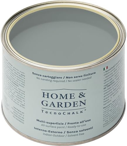 TecnoChalk® Home & Garden Peinture à la Craie Extra Résistante – Pas de Finition Nécessaire – Sans Ponçage, Maison et Jardin – Peinture Tout-en-Un – Sans Solvants – Couleur Gris RAL 7040 (500 ml)