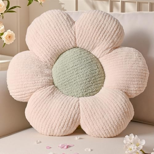 Yhoelata Valentinstag Blumenkissen, Creme Grün Blumengestalt Zierkissen, Plüsch Bodenkissen für Sofa & Bett Kinderzimmer, Mädchen Dekoratives Gänseblümchen Design Wohnkissen 40cm