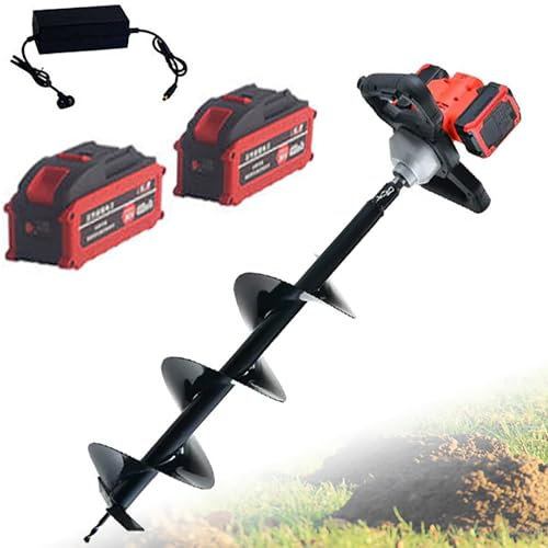 Electric Auger, Cordless Post Hole Digger & Power Head, Adjustable Speeds, Includes 2 Batteries & Auger Bit for Installing Fence Posts, Efficient Drilling Tool