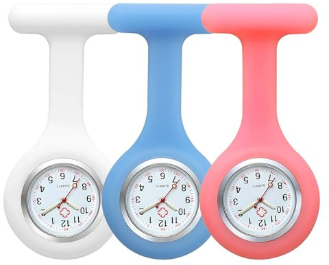 3 Pcs Silicone Nurse Fob Watch Nurses Watches with Brooch Infection Control Design Durable Medical Fob Watch Easy Carry with Pin for Healthcare Professionals Doctor Paramedic Women Men New Year gifts