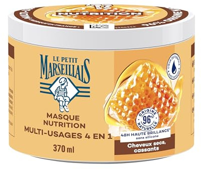 Le Petit Marseillais Maschera 4 in 1 Nutrizione Miele di Provenza e Karité Bio (Pot de 370 Ml) - Maschera per capelli secchi e fragili - Cura dei capelli senza silicone 96% di origine naturale
