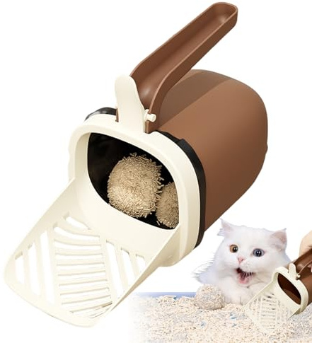 Cat Litter Scoop with Holder, Hanging Litter Bucket, Dog Waste Scoop, Bin Bag Holder, for Cats, Rabbits, Hamsters, Dogs, Cat Litter Tray, Indoors, Outdoors, Travel, Home