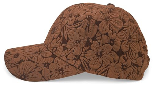 styleBREAKER Damkeps med blommigt reliefmönster,MokkaBrun | 6-panelskeps, 7,5 cm böjd skärm, svettband i bomull, steglöst justerbar med kardborre (56-59 cm).