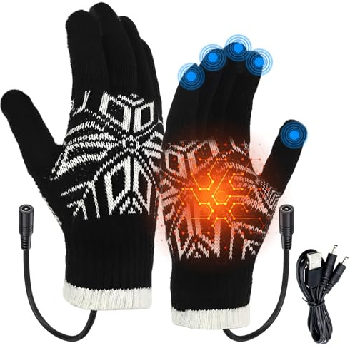 USB Heated Gloves, Winter Thermal Electric Gloves Warm Heated for Men Women Rechargeable Washable Hand Warmers Gloves, Non-Slip Touchscreen Heating Mittens for Laptop Skiing Hiking Travelling Cycling