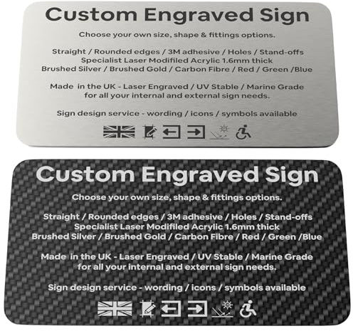 Custom Laser Engraved Sign – Personalised Text, Brushed Aluminium, Gold & Colour Acrylic – Door, Gate, Wall & Fence Plaque – House, Parcel, CCTV & Business Signs – Waterproof, Made in UK