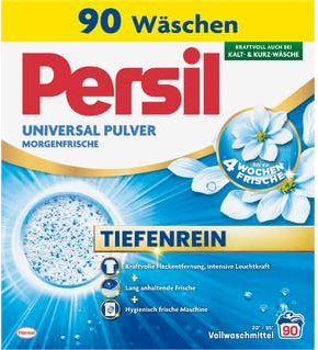 Persil Pulver Universal Morgenfrische Tiefenrein Waschmittel (90 Waschladungen), duftendes Vollwaschmittel für reine Wäsche und hygienische Frische für die Maschine, effektiv von 20 °C bis 95 °C