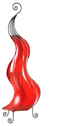 Lámpara de suelo marroqui, de cuero natural tintado y pintado a mano con alheña o henna, modelo Mogador Geco 90 cm Color rojo