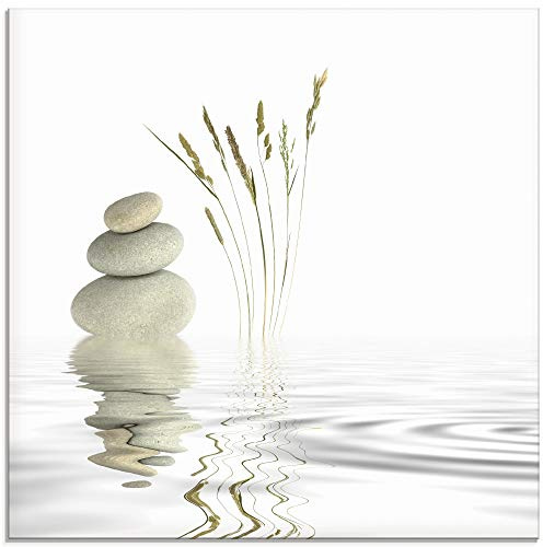 ARTland Wanddeko Glasbilder Wandbild Glas Bild einteilig 40x40 cm Quadratisch Asien Wellness Entspannung Spa Zen Steine Gräser Reflektion T5VB