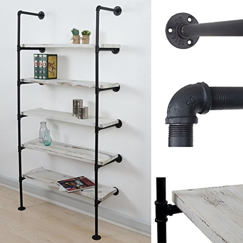 Standregal HWC-C45, Wohnregal Bücherregal Ablageregal, Industriedesign Holz Metall, 165x80x28cm - weiß