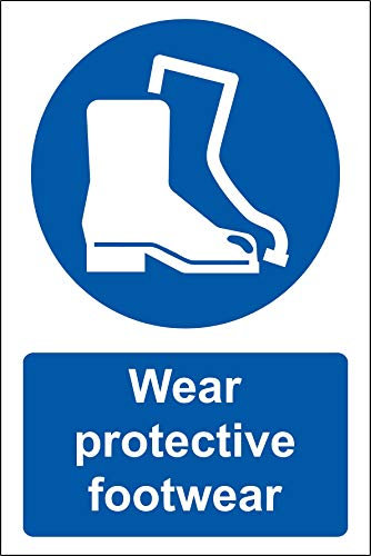 Wear protective footwear Safety sign - Self adhesive sticker 200mm x 150mm