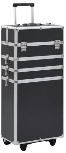 vidaXL Chariot de Maquillage Coffret Mallette de Beauté Trolley à Maquillage Valise de Maquillage Cosmétique Stockage Maison Aluminium Noir