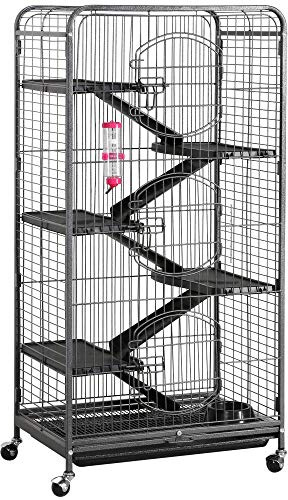 Yaheetech Jaula Hurones Grande con Pie 64x43x131cm Jaulas para Roedores Hamster Caseta para Conejos Enanos Negro