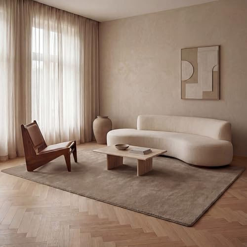 Jimri Moderner Teppich Wohnzimmer – Weich, Strapazierfähig & Pflegeleicht – Einfarbig Beige, Rund & Rechteckig – Hochwertige Verarbeitung – Oeko-TEX Zertifiziert – Beige, Rechteckig 200x290 cm