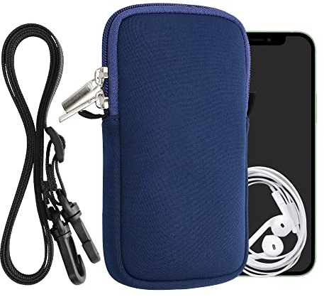 kwmobile Custodia in Neoprene con Zip per Smartphone - Portacellulare a Tracolla - Porta Cellulare da Collo Universale - Borsa Cover Telefono blu scuro