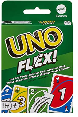 Mattel Games UNO Flex, UNO Kartenspiel für die Familie, mehr Abwechslung durch Powerkarten, Perfekt als Kinderspiel, Reisespiel oder Spiel für Erwachsene, für 2-10 Spieler, ab 7 Jahren, HMY99