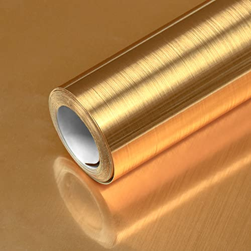 Guld rostfritt stål kontaktpapper för apparater guld borstad metall look tapet rostfritt stål Peel and Stick-tapet självhäftande vattentät tapet för gör-det-själv-skåp foderdekor 45 x 78 cm