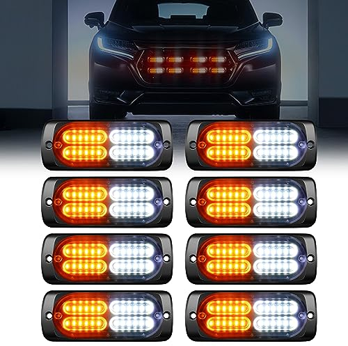 Dinfu 8 x 24 LED frontblitzer, led blitzer orange 12V / 24V LED Warnlicht mit 18 Blinkende Stroboskop-Modi IP67 Blitzleuchte Lichtleiste für Auto Pkw Truck Traktor KFZ LKW (8 PCS)