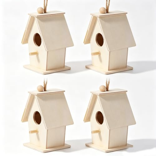 Kit de décoration de nichoir à Oiseaux en Bois 4 pièces, nichoir d'extérieur en Bois, décoration Suspendue, Cadeau d'oiseau pour Enfants