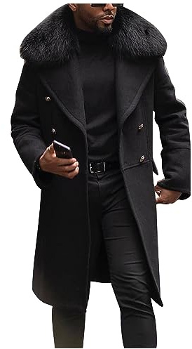 Manteau Long Homme Slim Business Hiver Trench Coat Chic Veste Longue Parka Blousons Col Mouton Polaire Cardigan Coupe Vent