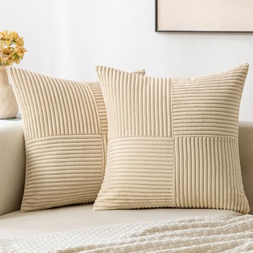 MIULEE 2er Set Kissenbezug 45x45cm Cremegelb Kissenhülle Kissenbezüge Sofakissen Dekokissen Boho Couchkissen Kord Dekorative Zierkissenbezug für Sofa