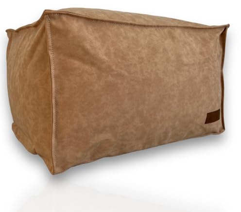 Aiire Reposapies Puff Salon Moderno - [50x40x30 cm] Puf Rectangular en Polipiel o Taburete para Reposa Pies Sofa - Cojin de Suelo XXL para Complemento de Bean Bag Gamer Beige