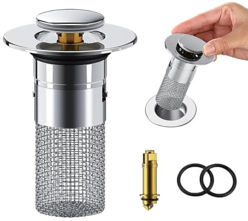 Abflussstopfen Waschbecken, 2024 Neu Edelstahl Abflusssiebe für 34-40mm Abflussloch Universal Pop-Up Stöpsel mit Anti-Blocking-Filter, Rostfreies Abflusssieb für Spülbecken Dusche