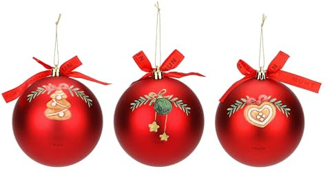 THUN, Set 3 Palline Natalizie Rosse in 100% Poliestere, Versione Grande, Collezione Natale, Addobbo Natalizio da Collezione, Idea Regalo per Natale, Ø 10 cm