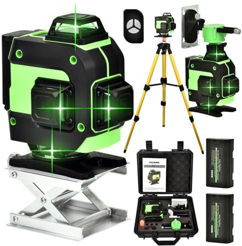 Láser de líneas cruzadas con trípode, ultraalta precisión, láser 4D multifuncional con 16 líneas, máquina autoniveladora, dispositivo de nivelación de batería de litio recargable con 2 X 2400 mAh