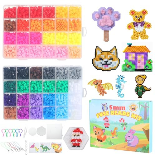 Bafumiu Bügelperlen Set 5200 Teile, Bügelperlen groß, Inklusive Schablonen und Vorlagen, Bastelset für Kinder, Perfekt für Kreative Bastelaktivitäten und Geburtstagsgeschenke, Sortierte Bügelperlen