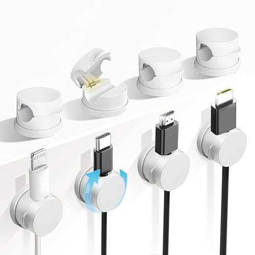 Abnii Lot de 8 supports de câbles rotatifs à 360°, organisateur de cordons à ressort, gestion du rangement des fils de bureau, support adhésif pour câble de charge de téléphone pour table de nuit