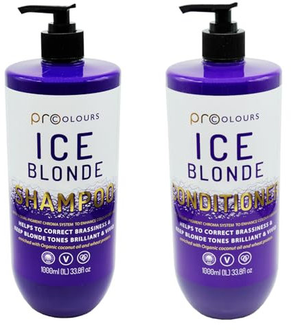 Pro Colours Ice Blonde Shampoo and Conditioner Set, 1000ml Each, Purple Toning, Brassiness Correction