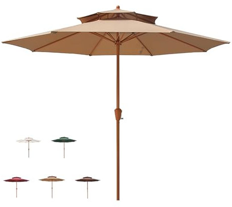 WATAOW Ombrellone 270 Cm | Grande Ombrellone da Giardino | Parasole per Patio, Piscina, Tavolo, Terrazza, Spiaggia E Spazi Aperti | Ombrellone da Mercato con Manovella(Khaki)