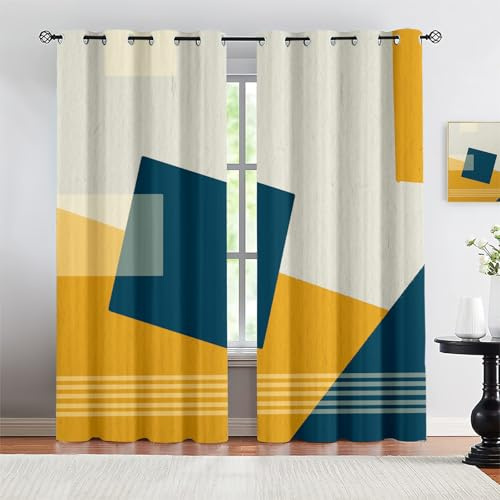 Kinder Gardinen Kinderzimmer Junge Mädchen Blickdicht Gelb Blau Geometrisch Mode Moderne Kunst 234X230Cm 2Er Set Verdunkelungsvorhang Thermovorhang Hitzeschutz Vorhänge Wohnzimmer Schlafzimmer Vorh