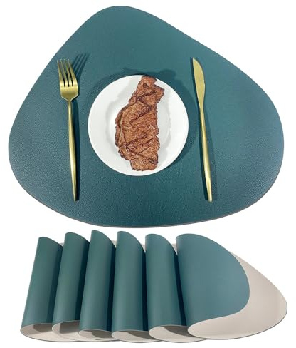 YJWZ Manteles Individuales Redondos de Cuero Sintético Lavables y Posavasos : Juego de 2 Salvamanteles Individuales, Mantel Individual de Doble Cara, Resistentes al Calor Antideslizante