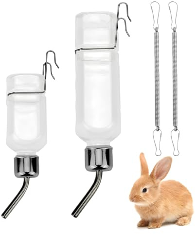 2 Piezas Bebedero Conejo, Bebedero Hamster, Antigoteo Botellas de Agua para Conejos, Colgando Botella de Bebedero, Bebedero Colgante para Mascotas Roedores Pequeños Chinchillas