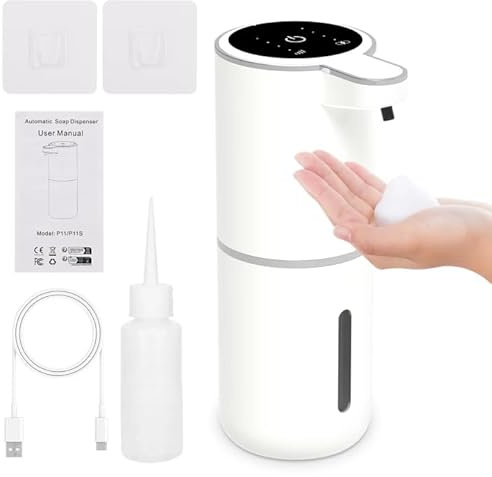 Dispenser Sapone Automatico, 380ml dispenser sapone schiuma, IPX5, 4 Livelli Regolabili, Sensore di Movimento Infrarossi, USB Ricaricabile, er Bagno, Cucina e Ufficio (B)