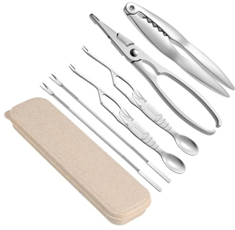 LOORGVEL Pinces à Crustacés en Alliage de Zinc et Acier Inoxydable Set de 6 avec Poignée Ergonomique et Boîte de Rangement pour Fruits de Mer et Crustacés