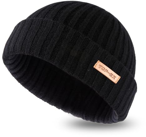 100% Merino Wolle Troyer Mütze Watch Cap Einlagig 3 Styles Warme Winter Strickmütze Herren Damen M L Schwarz