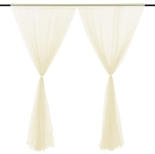 Annadue Curtain de Fond de Gaze en Nylon, drapé Transparent pour Le Décor de Fête de Photographie de Mariage, Toile de Fond du Sol au Plafond avec Poche de Tige, Machine Lavable, Blanc (1)