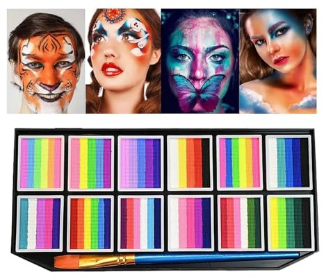 Ensemble De Maquillage - Palette Visage Et Corps, 12 Grilles | Peinture Hydrosoluble, Non Toxique, Résistante, Avec Pinceaux Et Marqueurs Pour , Femmes, Fête D'Halloween, Sport, Théâtre, Cospla