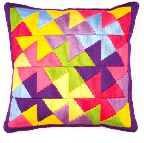 VERVACO Kit Gobelin Cuscino Set Ricamo Principianti Geometrico COLORATO Mezzo Punto Lungo Kit Hobby Creativi Adulti ca. 40 x 40 cm Ricamo Punto Croce Prestampato Cuscini Decorativi Divano