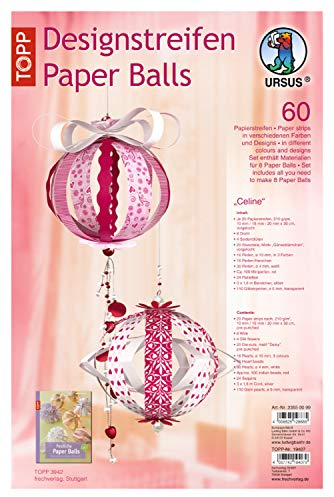 Ursus 23550099 - Designstreifen Paper Balls Celine, Material für bis zu 8 Paper Balls, Durchmesser ca. 10 cm, 60 Streifen mit Zubehör, ideal zum Basteln von individuellen Weihnachtskugeln