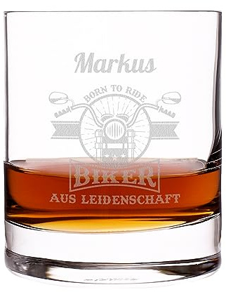 Herz & Heim® Whisky Glas mit Gratis Gravur des Namen und Hobby-Motiv Biker