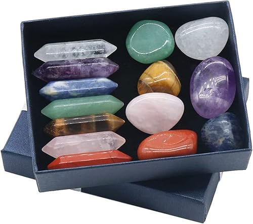 Cristales curativos de cristal de amatista, rosa de amatista, cristales de curación espiritual, cristales reiki, todos los 7 chakras mágicos y piedras naturales, juego de 14 piezas